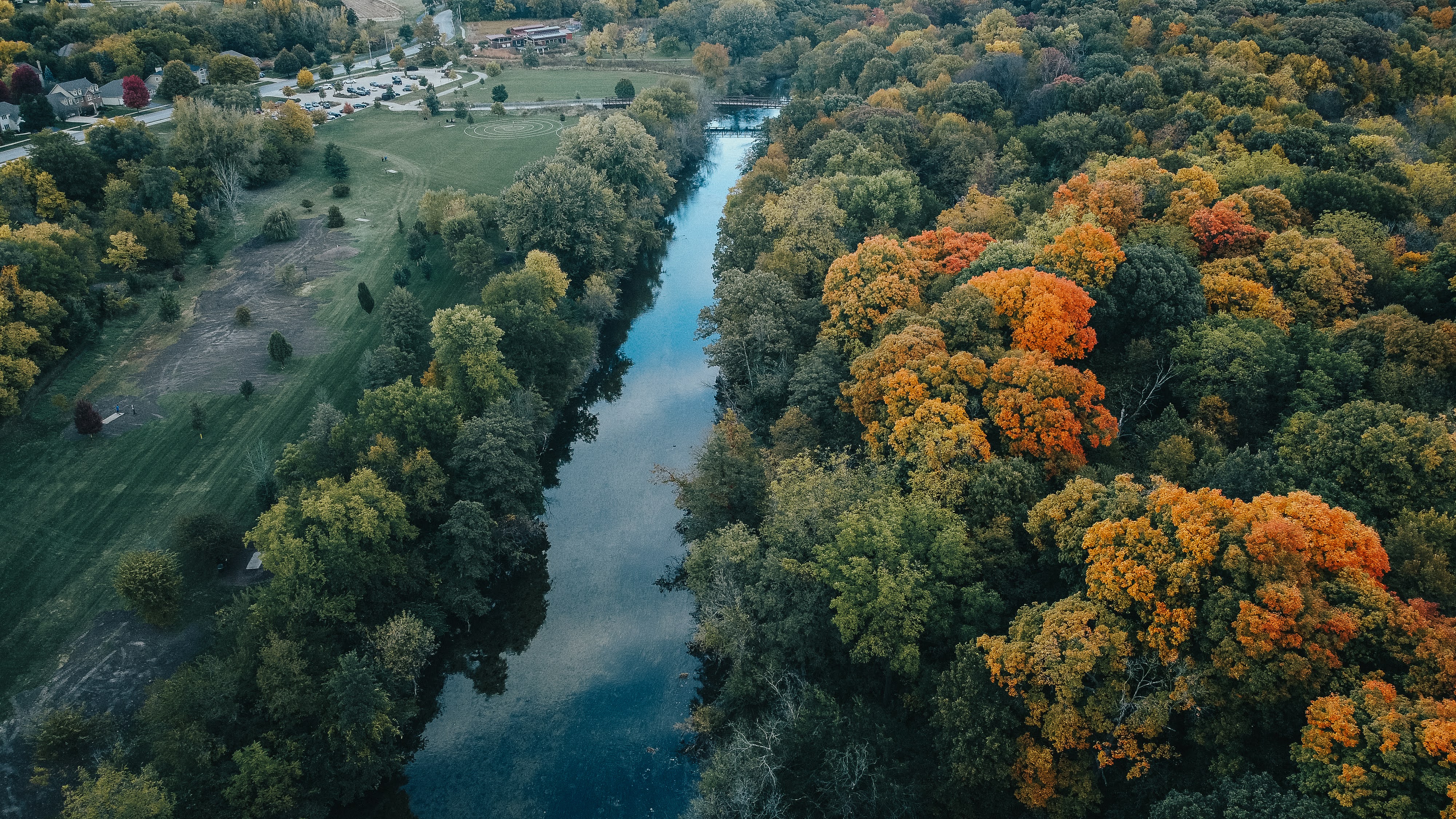 Autumn River Drone Shot